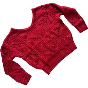 FRNCH Paris Anthro Wide Neck Chunky Knit Cropped Sweater Red Women's Size S/M